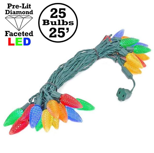 25 Multi-Colored LED C9 Pre-Lamped String Lights Green Wire