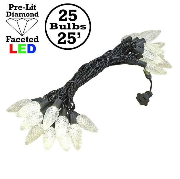 25 Warm White LED C9 Pre-Lamped String Lights Black Wire