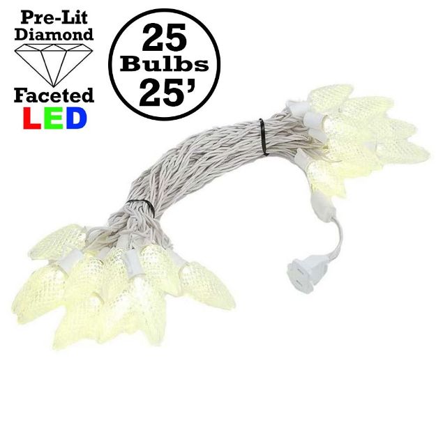 25 Warm White LED C9 Pre-Lamped String Lights on White Wire