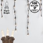 Clear 100 Light Icicle Lights Brown Wire Medium Drops