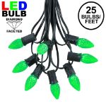 25 Light String Set with Green LED C7 Bulbs on Black Wire