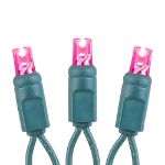 50 LED Pink LED Christmas Lights 11' Long on Green Wire
