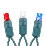 Commercial Grade Wide Angle 50 LED Red/White/Blue 25' Long on Green Wire