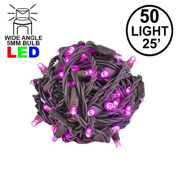 Commercial Grade Wide Angle 50 LED Pink 25' Long on Brown Wire