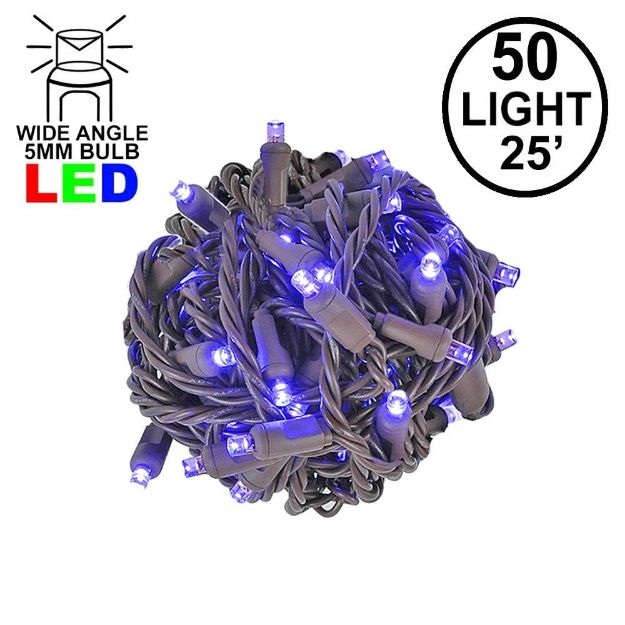 Commercial Grade Wide Angle 50 LED Purple 25' Long on Brown Wire