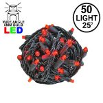 Commercial Grade Wide Angle 50 LED Red 25' Long on Black Wire