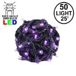 Commercial Grade Wide Angle 50 LED Purple 25' Long on Black Wire