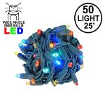 Commercial Grade Wide Angle 50 LED Multi 25' Long on Green Wire