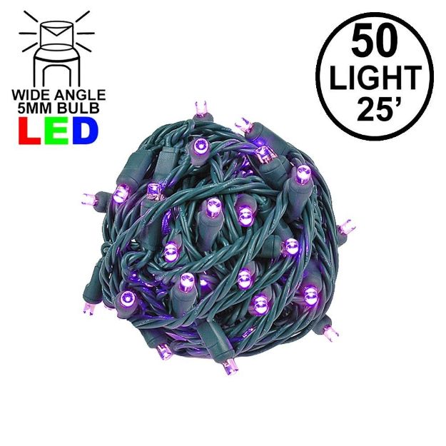 Commercial Grade Wide Angle 50 LED Purple 25' Long on Green Wire