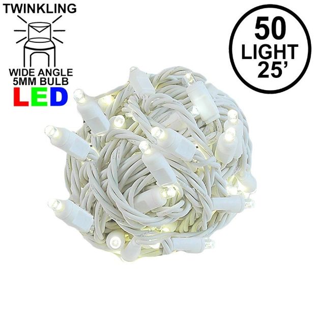 LED Curtain Twinkle Lights 50 LED Warm White Non-Connectable White Wire