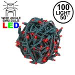 Commercial Grade Wide Angle 100 LED Red 50' Long on Green Wire