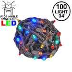 Commercial Grade Wide Angle 100 LED Multi 34' Long on Brown Wire