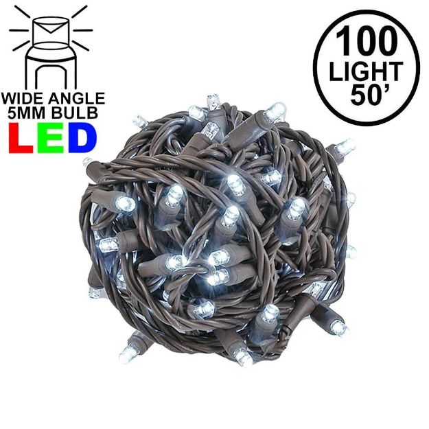 Commercial Grade Wide Angle 100 LED Pure White 50' Long on Brown Wire