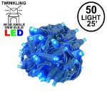 Twinkle LED Christmas Lights 50 LED Blue 25' Long Green Wire