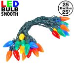 25 Multi-Colored Ceramic LED C9 Pre-Lamped String Lights Green Wire