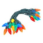 25 Multi-Colored Ceramic LED C9 Pre-Lamped String Lights Green Wire