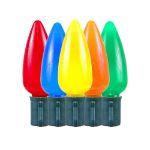 25 Multi-Colored Ceramic LED C9 Pre-Lamped String Lights Green Wire