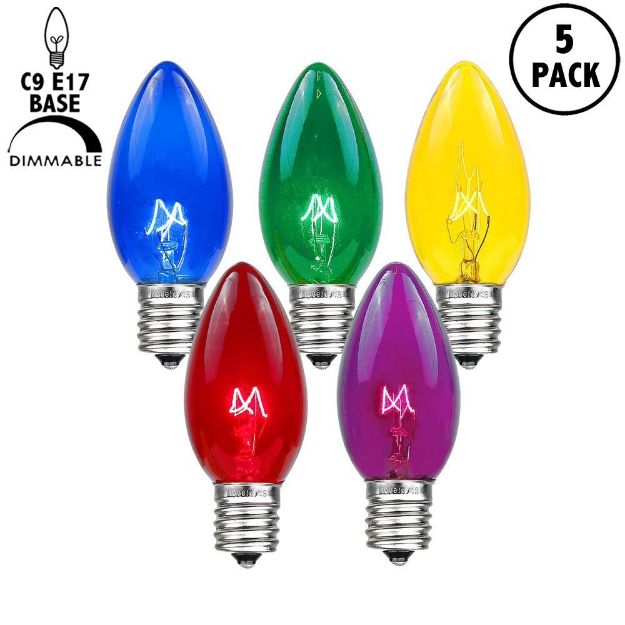 Assorted Transparent C9 7 Watt Replacement Bulbs 5 Pack