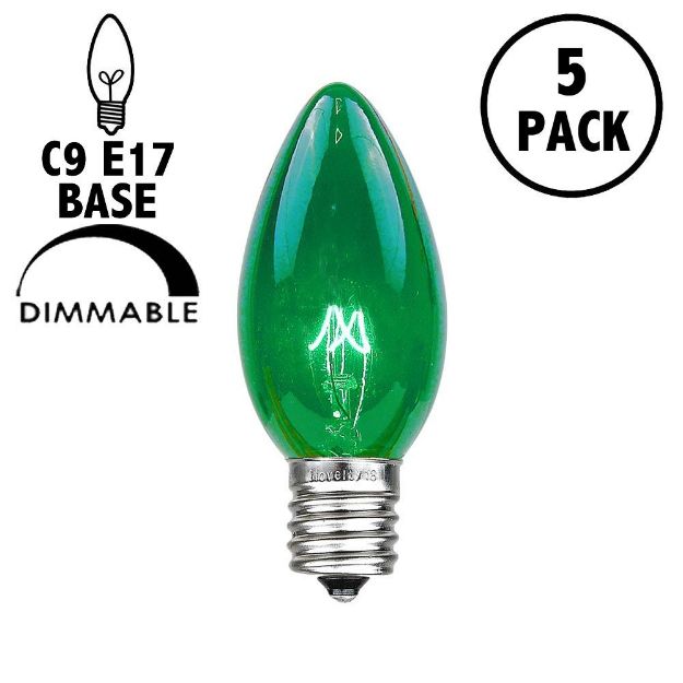 Green Transparent C9 7 Watt Replacement Bulbs 5 Pack