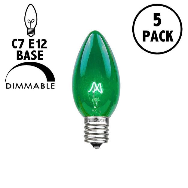 Green Transparent C7 5 Watt Bulbs 5 Pack