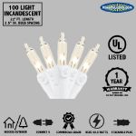 100 Light 22' Long White Wire Christmas Mini Lights