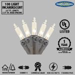 100 Light 22' Long Brown Wire Christmas Mini Lights