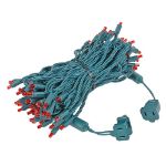 Commercial Grade Wide Angle 100 LED Red 50' Long on Green Wire