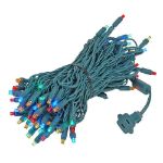 Commercial Grade Wide Angle 100 LED Multi 50' Long on Green Wire