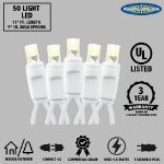 50 LED Pure White LED Christmas Lights 11' Long on White Wire