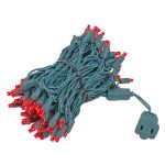 Commercial Grade Wide Angle 100 LED Red 34' Long on Green Wire