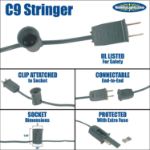 25 Light String Set with Red LED C9 Bulbs on Brown Wire